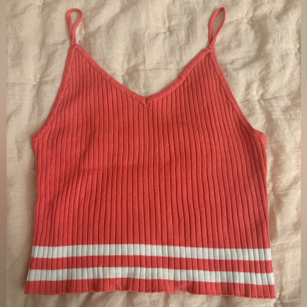 Forever 21 Women’s Coral and White Low Cut Cropped Top